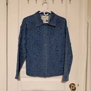 Tantrums Denim Jacket with Trapunto Detailing and Silver tone buttons, SMALL